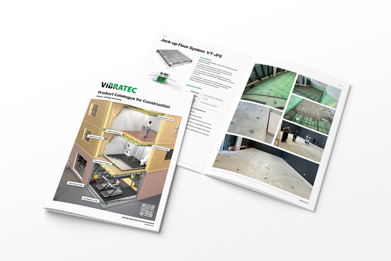 An image of the front page and spread from Vibratecs product catalogue for the construction sector